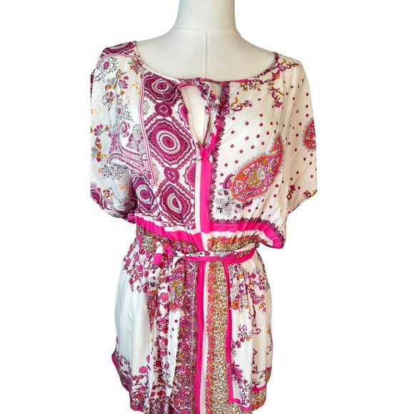 J. Crew XS Re-Imagined Cotton Boho Print Tie-Neck Mini Self Belt Dress - Picture 5 of 13